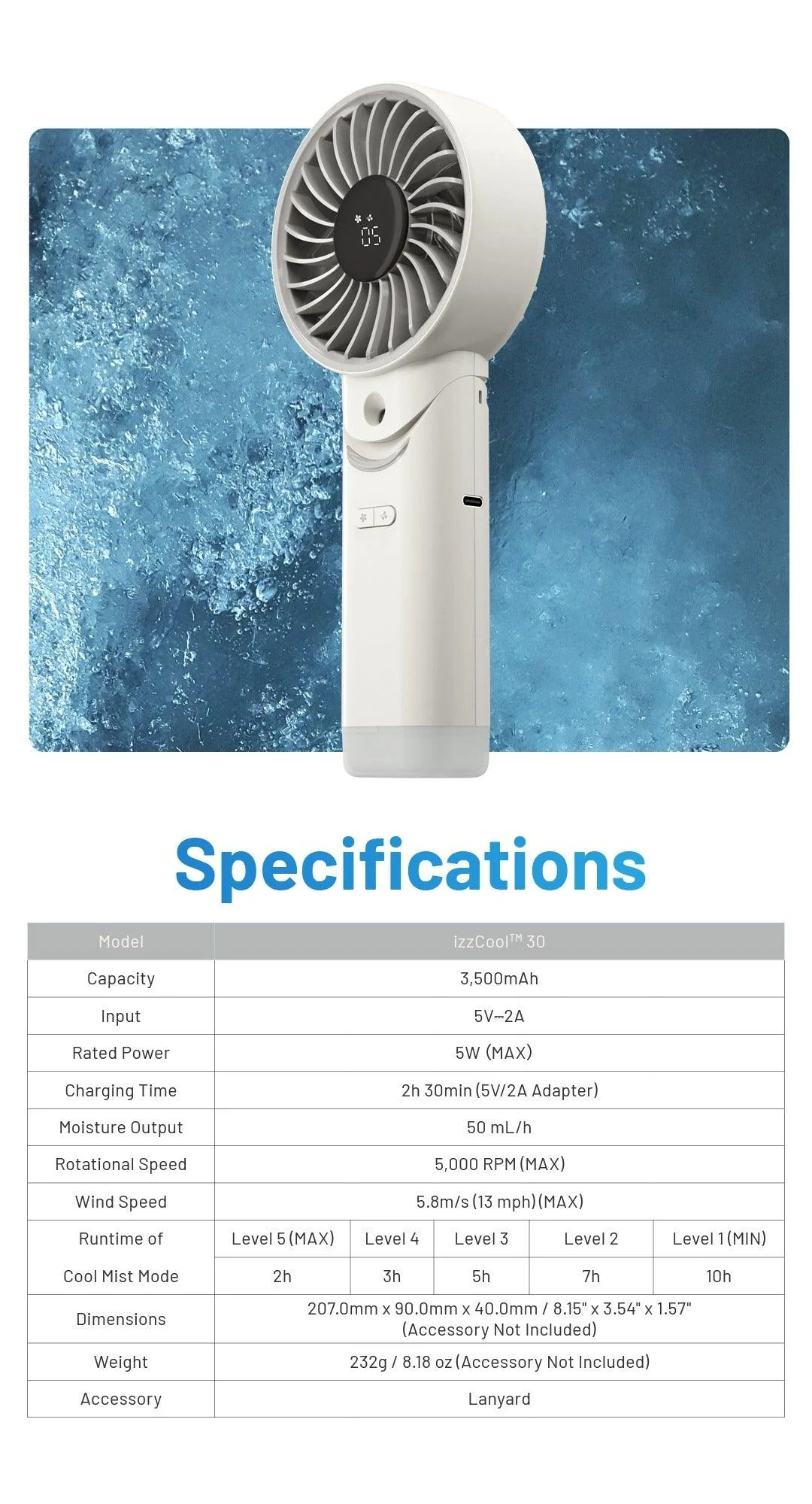 izzCool 30 (White) - Foldable Air Conditioner Fan (3,500mAh) - Image 17
