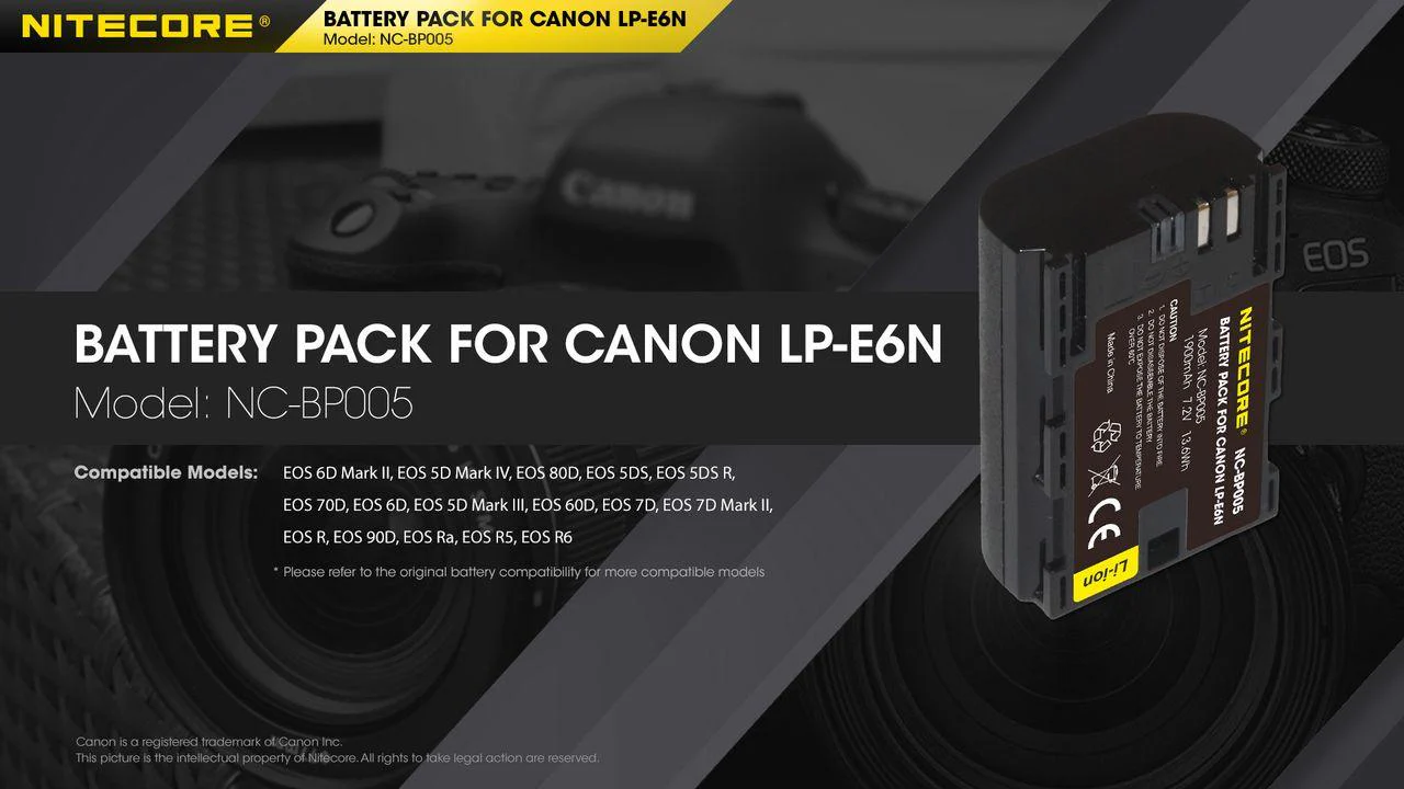 LP-E6N (1900mAh) Battery Pack for Canon (NC-BP005) - Image 4
