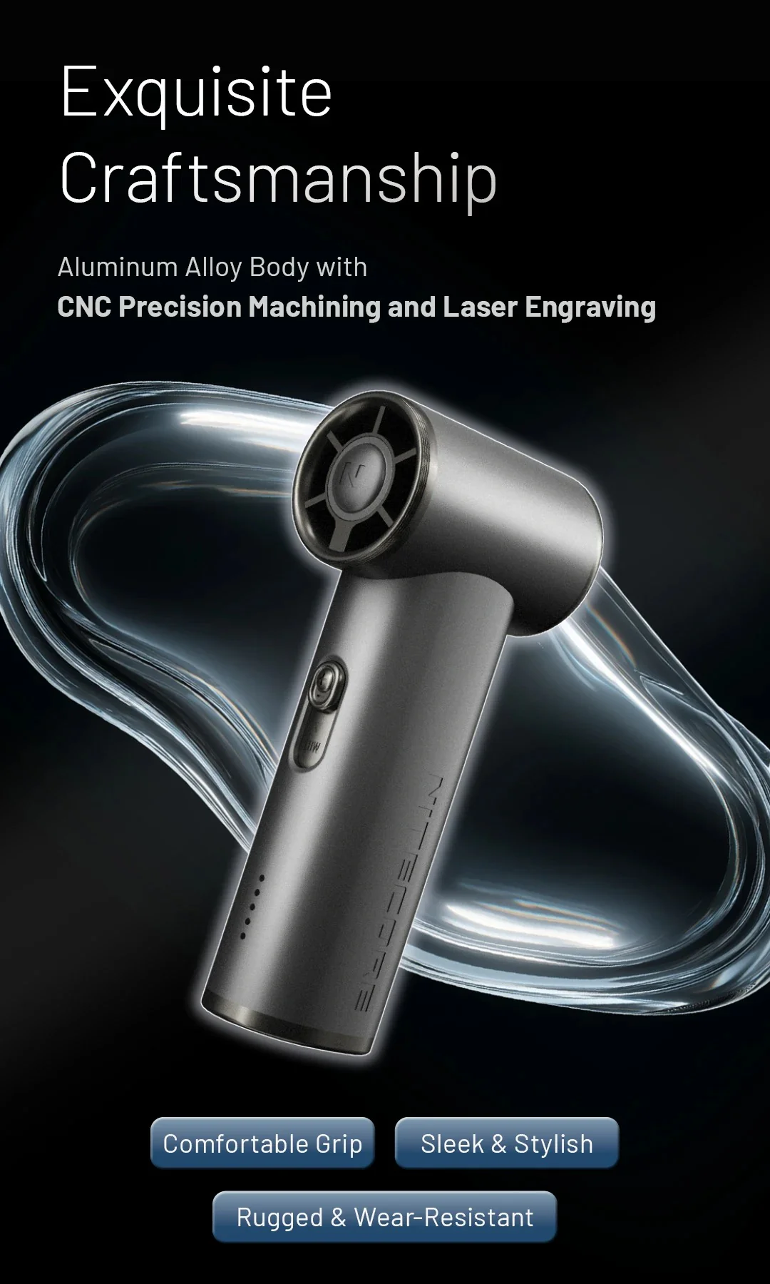 NEF01 (Black) - Mini High-Speed Handheld Fan (4,000mAh) - Image 12