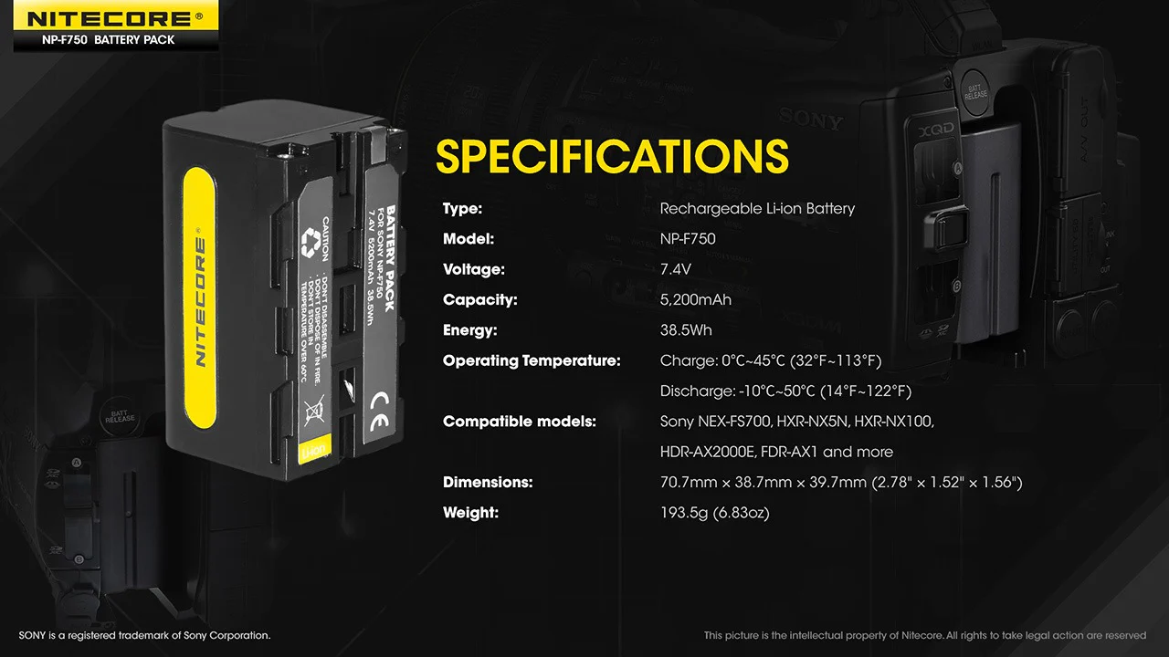 NP-F750 (5200mAh) Battery Pack for Sony - Image 6