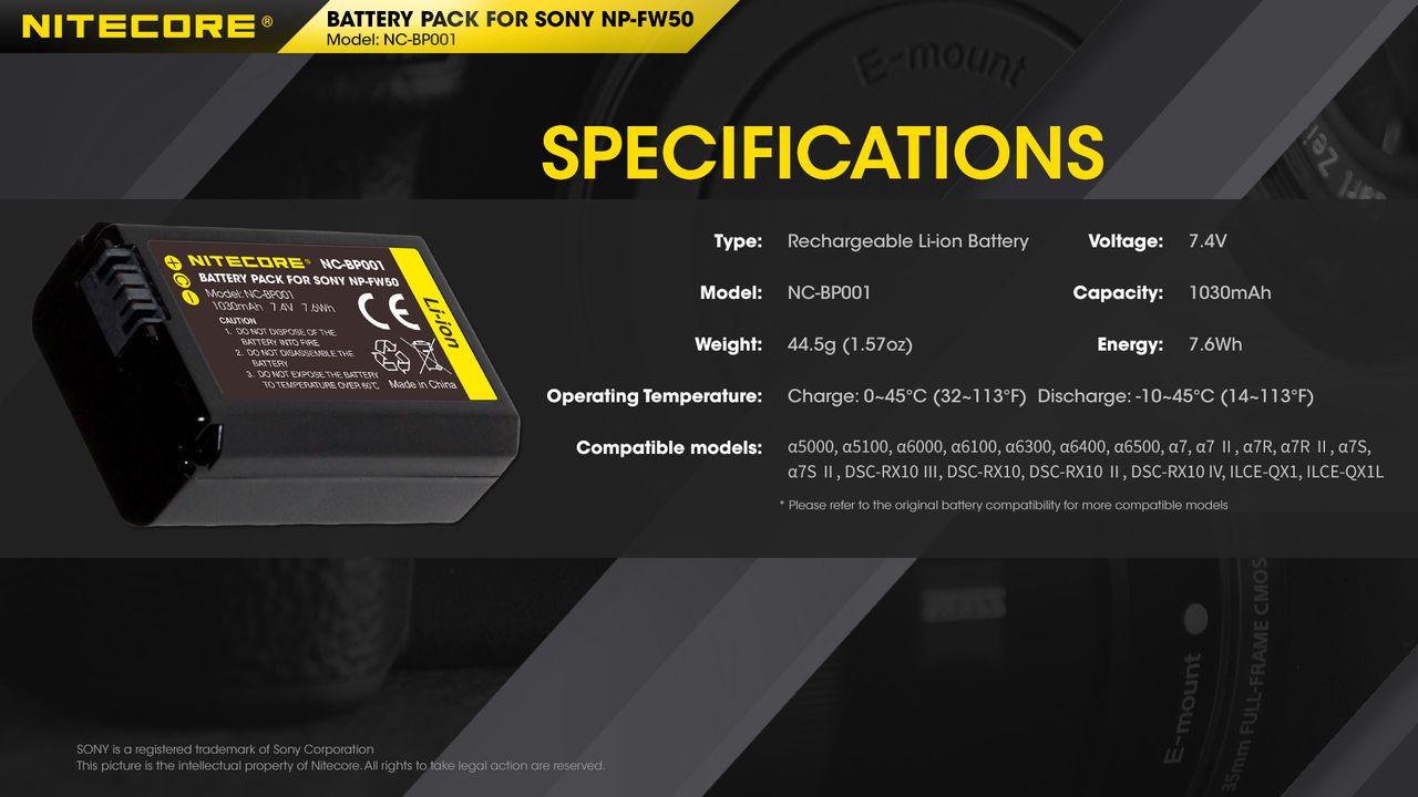 NP-FW50 (1030mAh) Battery Pack for Sony (NC-BP001) - Image 7
