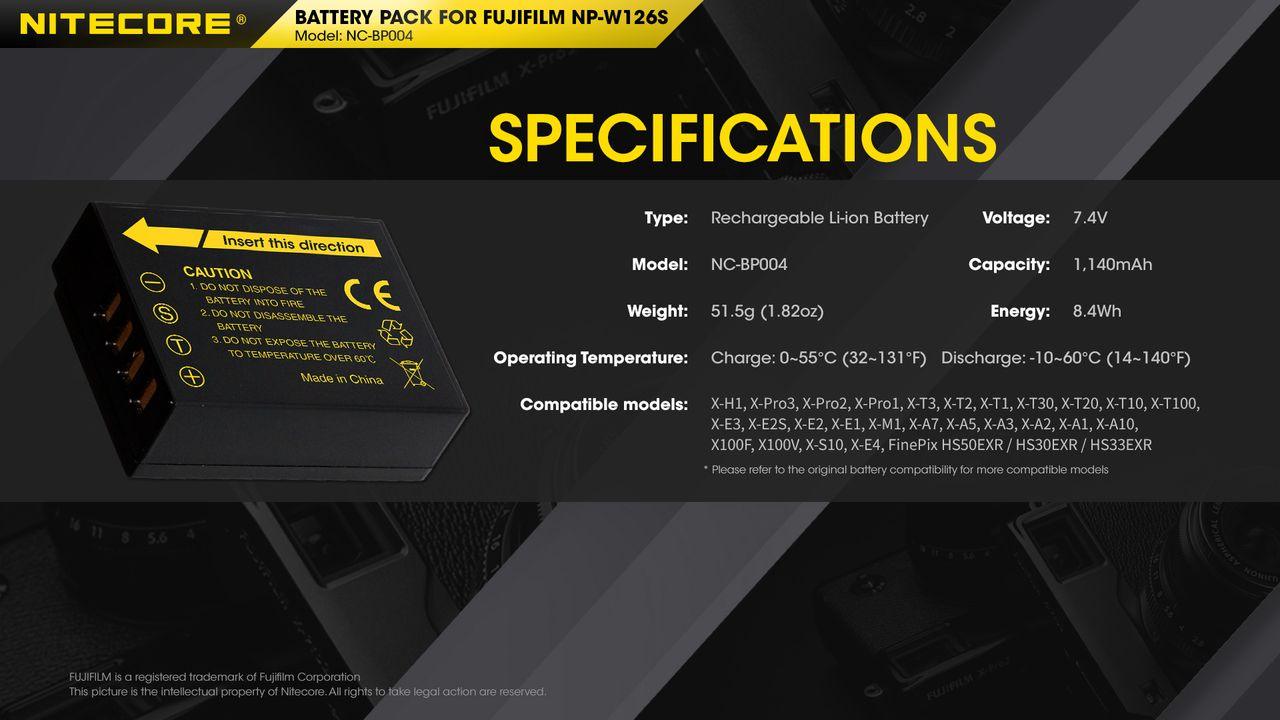 NP-W126S (1140mAh) Battery Pack for Fujifilm (NC-BP004) - Image 5
