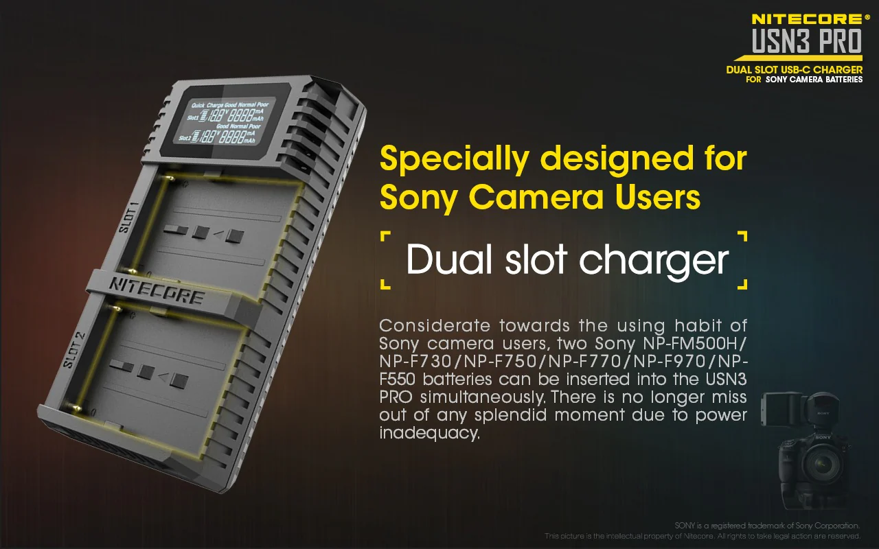 USN3 PRO (Sony NP-FM500H, NP-F730, NP-F750, NP-F770, NP-F970, NP-F550) Dual-Slot Battery Charger - Image 11