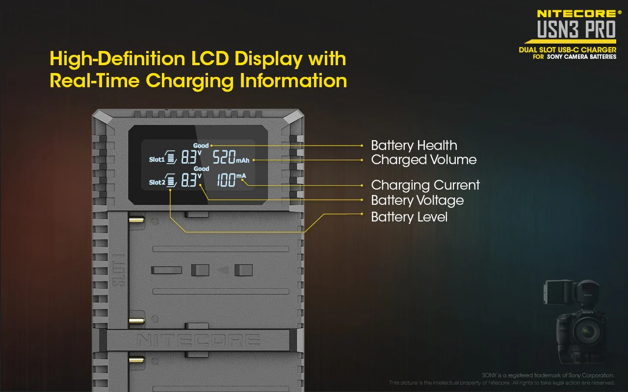 USN3 PRO (Sony NP-FM500H, NP-F730, NP-F750, NP-F770, NP-F970, NP-F550) Dual-Slot Battery Charger - Image 14
