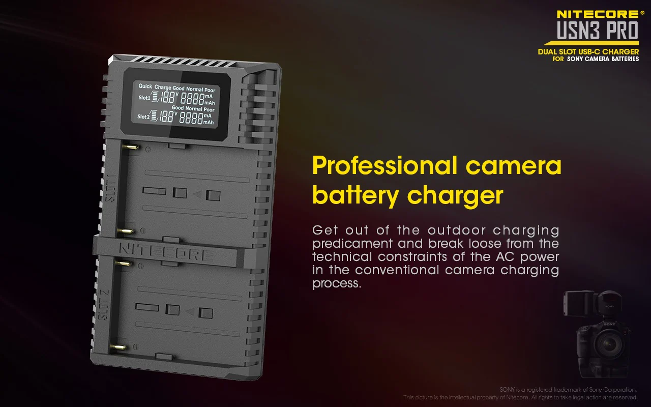USN3 PRO (Sony NP-FM500H, NP-F730, NP-F750, NP-F770, NP-F970, NP-F550) Dual-Slot Battery Charger - Image 7